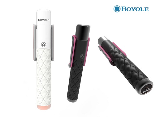 Unlike other selfie sticks, this has sensors that wrap around the device enabling camera functions. Source: Royole