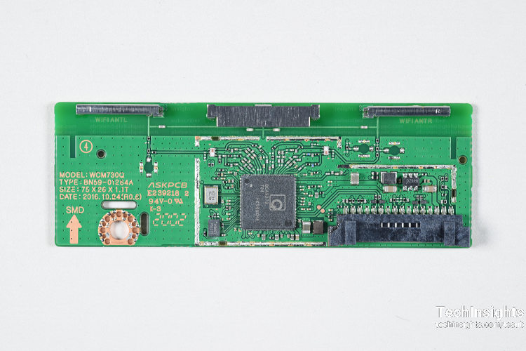 The electronic components found inside the Wi-Fi board of the Samsung Soundbar. Source: TechInsights